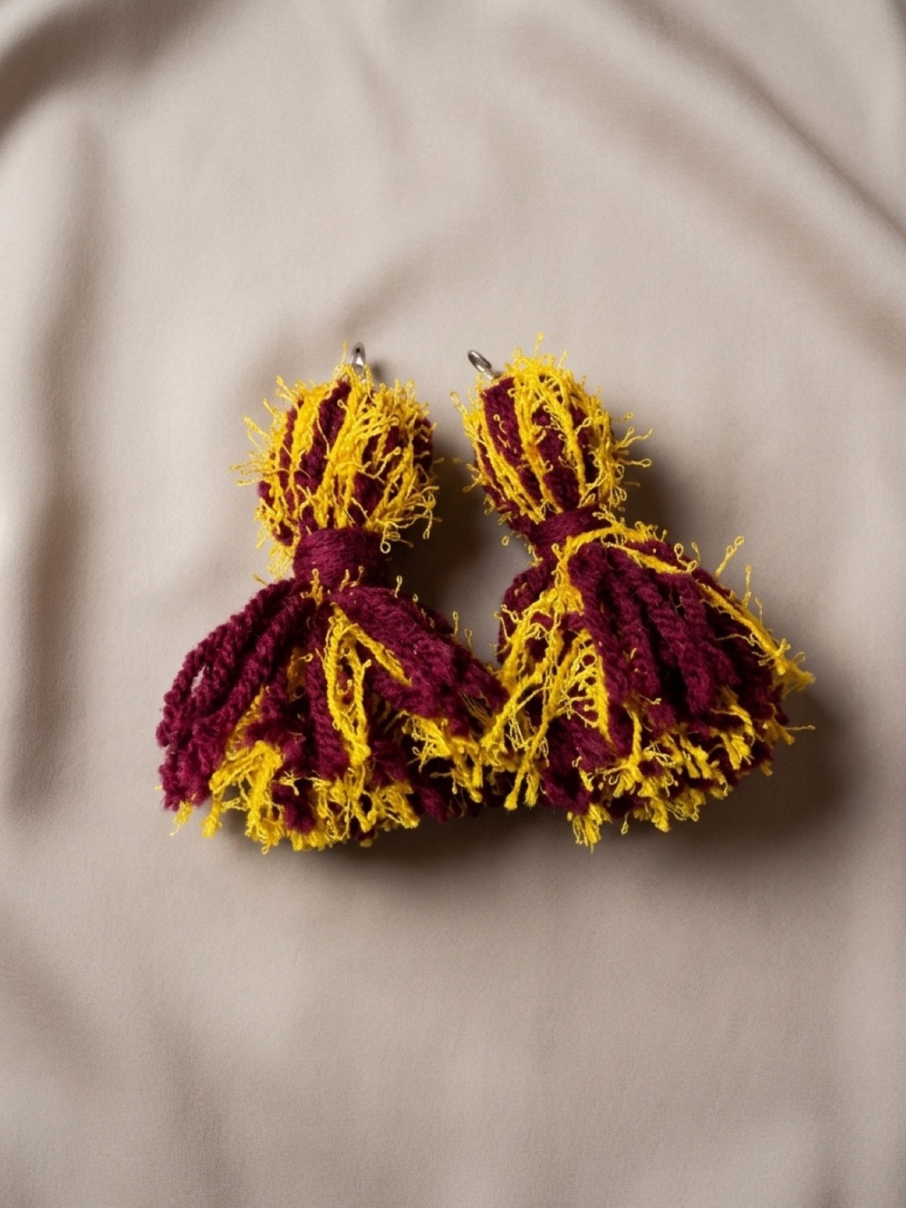 Handmade Burgundy & Yellow Tassel Earrings
